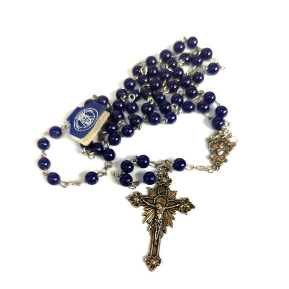 America Needs Fatima 1917-2017 100 Year Anniversary Rosary Blue Glass Italy - Picture 1 of 6